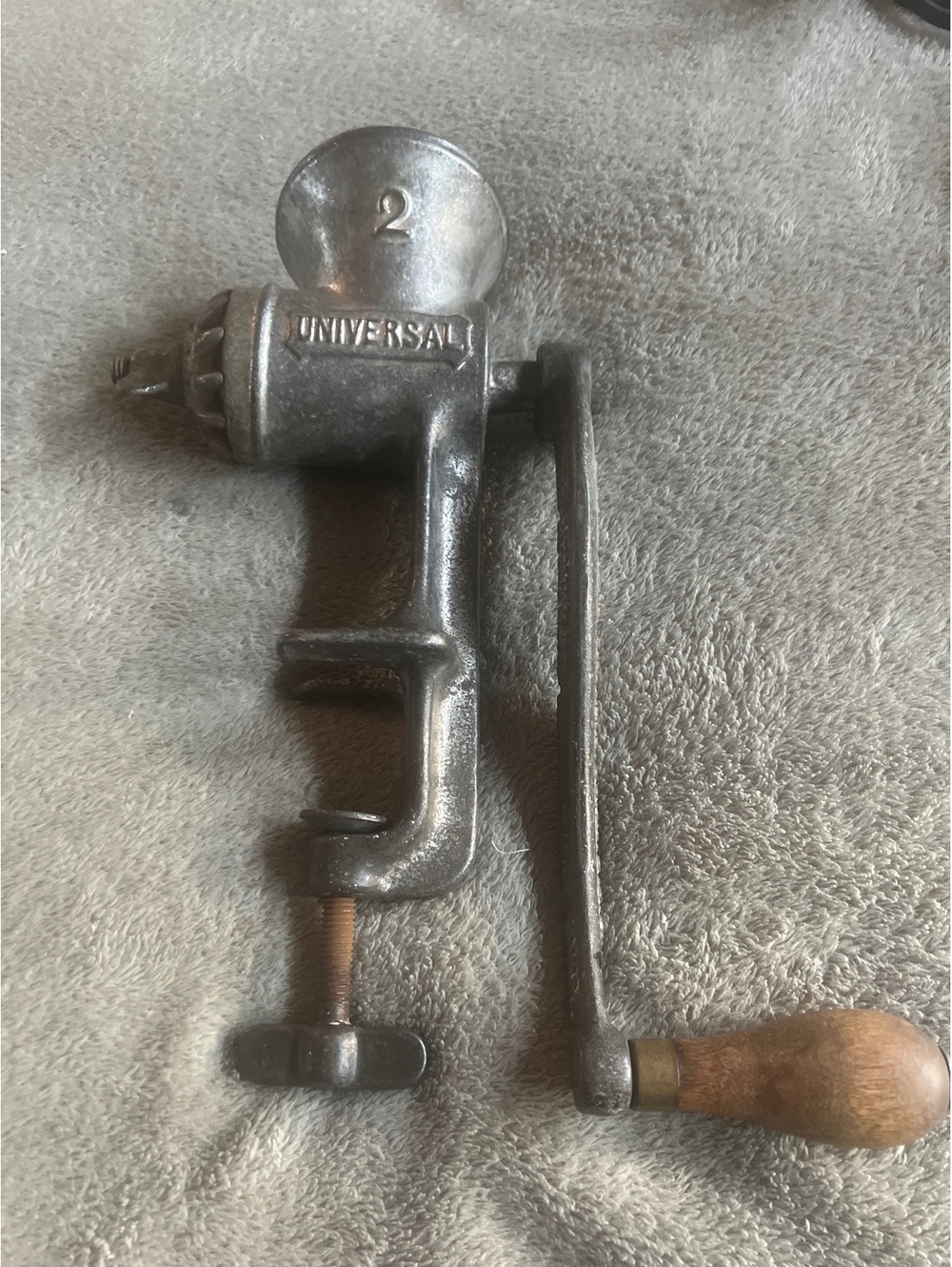 Vintage Universal No. 2 Manual Meat Grinder with Wooden Handle